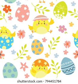 Happy Easter.  Seamless pattern of Happy Easter. ?hicken and eggs. Vector illustration