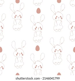 Gutes Osternahtloses Muster. Modedesign mit fließend linearen Osterhasen und Ostereiern. Ostermuster für Banner, Broschüren, Postkarten, Flyer, Werbeartikel, Verpackungspapier und Wallpaper.