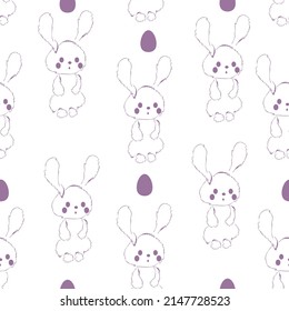 Happy Easter seamless pattern. Fashion design with fluffy linear easter bunny and easter eggs. Easter pattern for banner, brochure, postcard, flyer, promotional items, wrapping paper and wallpaper.