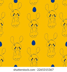 Happy Easter seamless pattern. Fashion design with fluffy linear easter bunny and easter eggs. Easter pattern for banner, brochure, postcard, flyer, promotional items, wrapping paper and wallpaper.