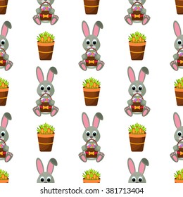 Happy Easter Seamless Pattern. Flat Easter Icons. Spring Holiday Concept  Easter greeting card