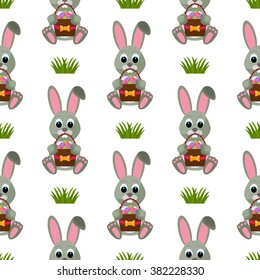 Happy Easter Seamless Pattern. Flat Easter Icons. Spring Holiday Concept  Easter greeting card