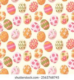 Happy Easter seamless pattern with hand painted eggs. Vector illustration