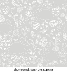 Happy Easter Seamless Pattern. Easter Icons Bunny Flowers Eggs Tile Wallpaper