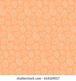 Happy Easter seamless pattern with outline eggs, monochrome happy easter cute bright texture with outline peach pink painted eggs. Nice pattern for holidays textile, wrapping paper, gift boxes