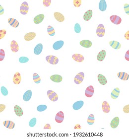 Happy Easter seamless pattern with pastel eggs. Design for wallpaper, gift paper, web page background, spring and Easter greeting cards. Vector illustration