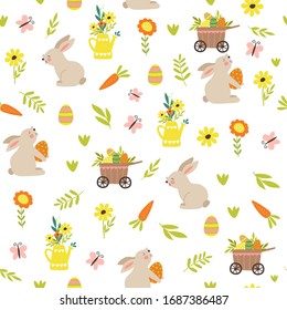 Happy Easter Seamless pattern with rabbit. Vector illustration