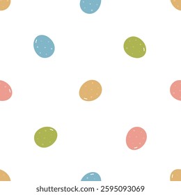 Happy Easter seamless pattern. Spring seamless pattern with colored eggs. Flat vector background. For card, posters, banners, printing on the pack, clothes, fabric, wallpaper, textile dishes.