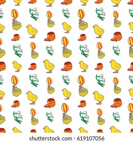 Happy Easter Seamless Pattern with Traditional Eggs and Rabbit. Vector background