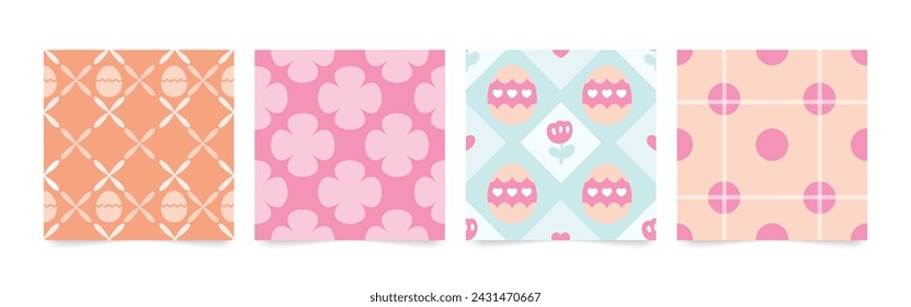 Happy Easter seamless pattern vector. Set of square cover design with easter egg, flower. Spring season repeated in fabric pattern for prints, wallpaper, cover, packaging, kids, ads.