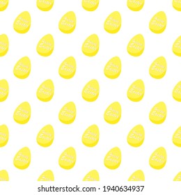 Happy Easter seamless pattern with yellow eggs on white background.Bright vector holidays ornament.For fabrics,textiles,wallpaper,wrapping papers,posters,prints.