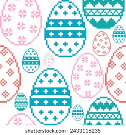 Happy easter seamless pattern.Cute colorful  Easter eggs texture embroidery,cross stich,ethnic design for spring holiday ,festival,celebration,event,print product,fabric,fashion,decor.Vector illusion 