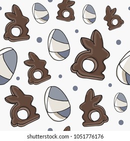 Happy Easter seamless simple pattern with easter rabbit and painted egg. Isolated on white background.