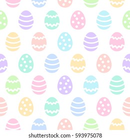 Happy Easter seamless vector pattern. Multicolored, colorful abstract ornamental texture with simple painted eggs. Bright, colourful Easter background. Flat design.