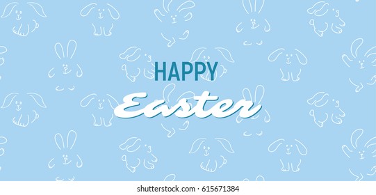 Happy Easter seamless vector pattern with funny bunnies, holiday background