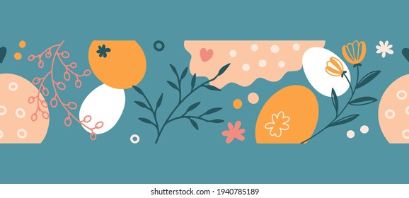 Happy Easter seamless web banner. Abstract composition in pastel-colored.