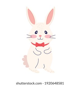 happy easter season card with cute rabbit wearing bowtie vector illustration design