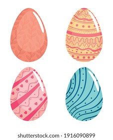 happy easter season card with set of four eggs vector illustration design
