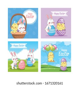 Happy-Oster-Set-Szenen Vektorillustration-Design