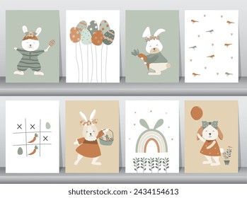 Happy Easter Set of banners, greeting cards, posters, holiday ,graphic elements. Holiday covers, posters, banners. Cartoon flat. vector illustration.