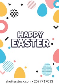 Happy Easter Set of banners, greeting cards, sale posters, holiday covers. Trendy design with typography, hand painted plants, dots, eggs and bunny, in pastel colors