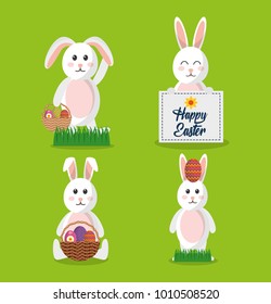happy easter set bunny with card basket egg