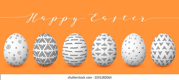 Happy Easter. Set of colorful Easter eggs with different simple textures on golden background.