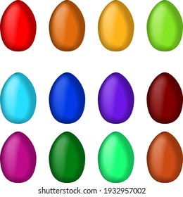 Happy Easter. Set of Easter colorful eggs. Spring holiday symbols. Happy Easter eggs. Vector illustration.