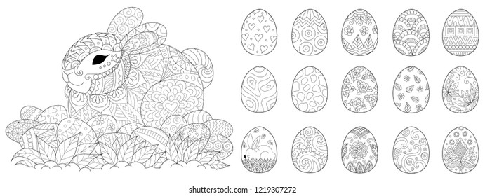 Happy Easter set for coloring book and other design element. Vector illustration