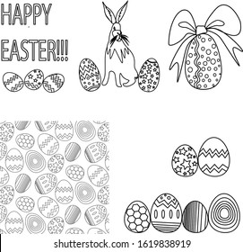 
Happy Easter!!! Set of contour pictures for storytelling. Coloring books for children and adults. Coloring book antistress.