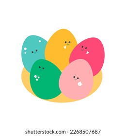Happy Easter. Set of cute easter eggs on a white background. Spring holiday. Vector Illustration. Happy easter eggs