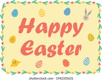 Happy Easter set eggs bunny birds Greeting
