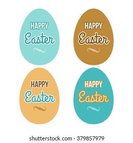 Happy Easter set eggs calligraphic lettering trendy colors.