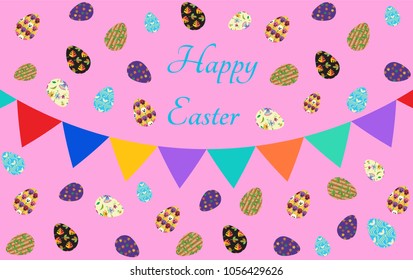 Happy Easter. Set of Easter eggs of colorful with different texture for decorative in Spring holiday.