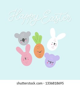 Happy Easter. Set of Easter eggs decorated like animals. Spring holiday. Vector Illustration.Happy easter eggs