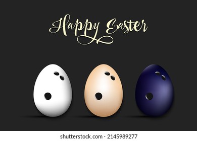 Happy Easter. Set eggs decorated in the form of a bowling balls different colors. Eggs shaped bowling balls. Pattern for greeting card, banner, poster. Vector illustration on isolated background