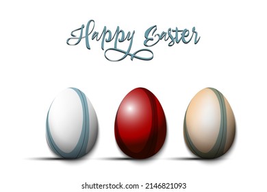 Happy Easter. Set eggs decorated in the form of a rugby balls different colors. Eggs shaped rugby balls. Pattern for greeting card, banner, poster. Vector illustration on isolated background