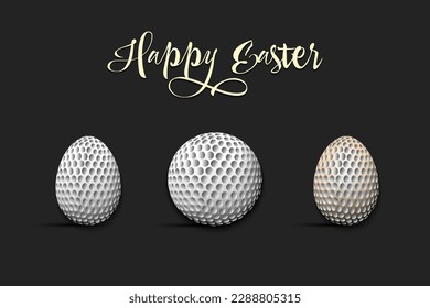 Happy Easter. Set eggs decorated in the form of a golf balls different colors. Golf ball. Pattern for greeting card, banner, poster. Vector illustration on isolated background
