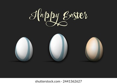 Happy Easter. Set eggs decorated in the form of a rugby balls different colors. Rugby ball. Pattern for greeting card, banner, poster. Vector illustration on isolated background