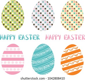 Happy Easter. Set of Easter eggs with different texture on a white background. Spring holiday. Vector Illustration. Happy easter eggs