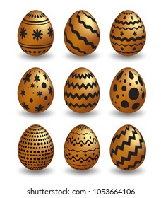 Happy Easter. Set of Easter eggs with different texture. Spring holiday. Vector illustration isolated on white background.