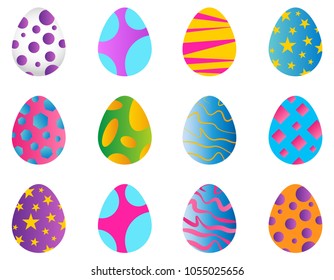 Happy Easter. Set of Easter eggs with different texture on a white background. Spring holiday. Happy easter eggs