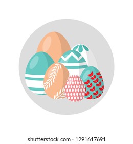 Happy Easter. Set of Easter eggs with different texture on a white background. Concept of Spring holiday.