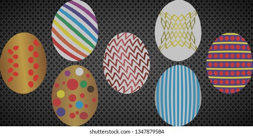 Happy easter. Set of Easter eggs with different texture. Spring holiday. Vector illustration.