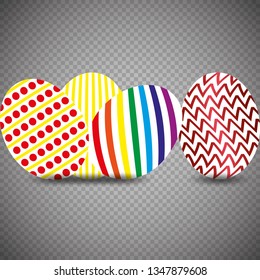 Happy easter. Set of Easter eggs with different texture. Spring holiday. Vector illustration.