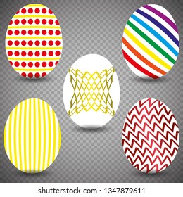 Happy easter. Set of Easter eggs with different texture. Spring holiday. Vector illustration.