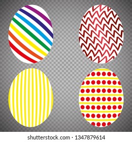 Happy easter. Set of Easter eggs with different texture. Spring holiday. Vector illustration.