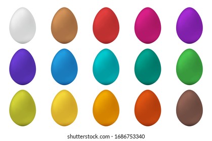 Happy Easter. Set of Easter eggs with different color on a white background. Easter eggs collection on a white background. Colourful Easter Eggs on white background.