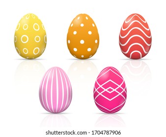 Happy Easter. Set of Easter eggs with different texture on a white background. Spring holiday. Vector Illustration. Happy easter eggs