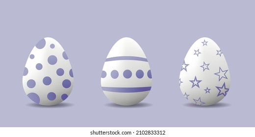 Happy easter. Set of Easter eggs with different textures on a lilac background. Vector illustration.